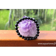 Bracelet en Tourmaline noire, boules 8mm, pour un tour de poignet de 16 à 18 cm (élastiqué). Ancrage, protection, purification.