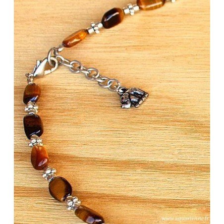 Collier en Œil de Tigre et Métal Ciselé "Éclatant"
