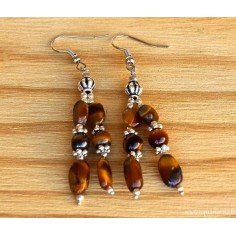 Boucles d'Oreilles en Oeil de Tigre et Métal Ciselé "Éclatant"