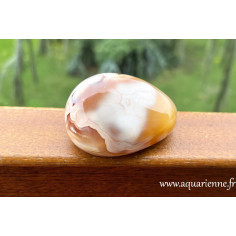 Agate fleur de Madagascar, galet poli main : 154g/6,5cm. Pierre apaisante, favorise équilibre émotionnel et renouveau.