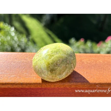Galet opale verte de Madagascar, poli main : H 5 cm - 64g. Facile à glisser dans la poche pour l'emmener partout.