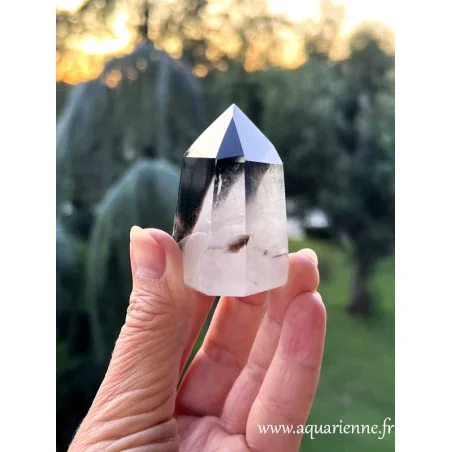 Le quartz morion est une pierre d'enracinement et de protection énergétique. Pointe quartz fantôme morion de 58 mm.