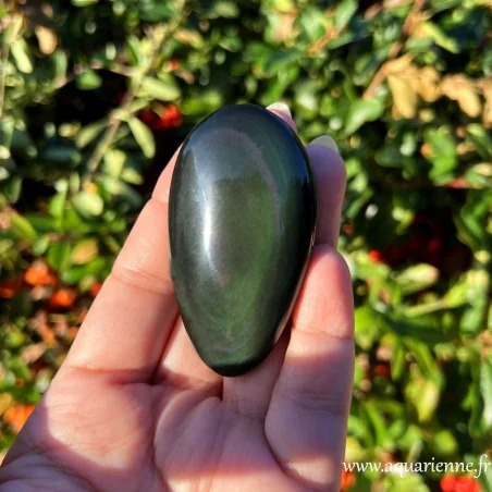 Pierre d'une grande puissance, l'Oeil Céleste ancre la lumière dans l'aura et le corps physique. Galet obsidienne œil céleste.