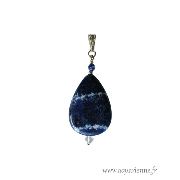Bijou création, pièce unique, pendentif goutte de Sodalite, pierre de discernement et de vérité intérieure.
