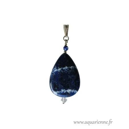 Bijou création, pièce unique, pendentif goutte de Sodalite, pierre de discernement et de vérité intérieure.