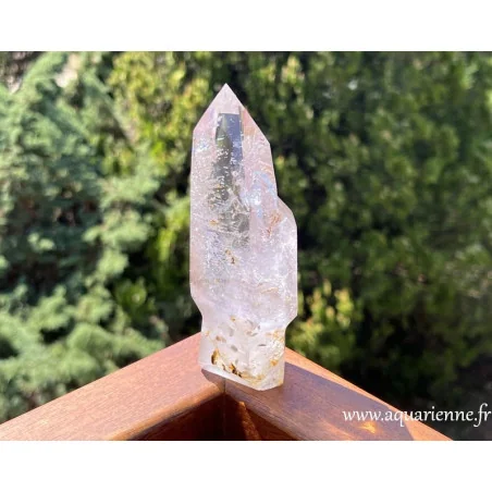 Admirez ce spécimen unique de quartz améthysté à fantômes et inclusions de Madagascar. Pièce unique de 14 cm de haut.