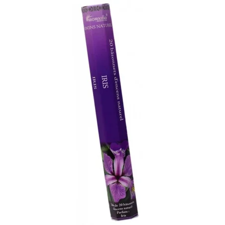 Bâtonnets encens Iris de la célèbre marque Aromatika. Boîte de 20 sticks senteurs florales. Purification, divination, chance.