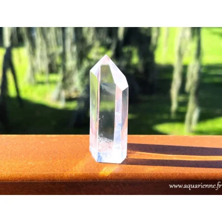 Pointe Cristal de Roche avec 1 face Isis et inclusions de croissance. Pour méditation, grille de cristaux, lithothérapie.