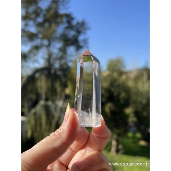Explorez la face Isis et les inclusions de croissance de cette pointe fine en Cristal de Roche. Pièce unique.