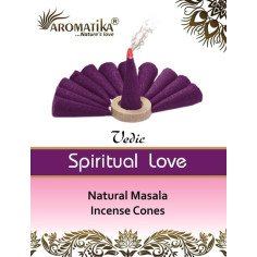 Cônes d'encens Spiritual Love Vedic Aromatika. Amour spirituel, boîte de 10 cônes avec coupelle brûle-encens.