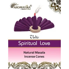 Cônes d'encens Spiritual Love Vedic Aromatika. Amour spirituel, boîte de 10 cônes avec coupelle brûle-encens.