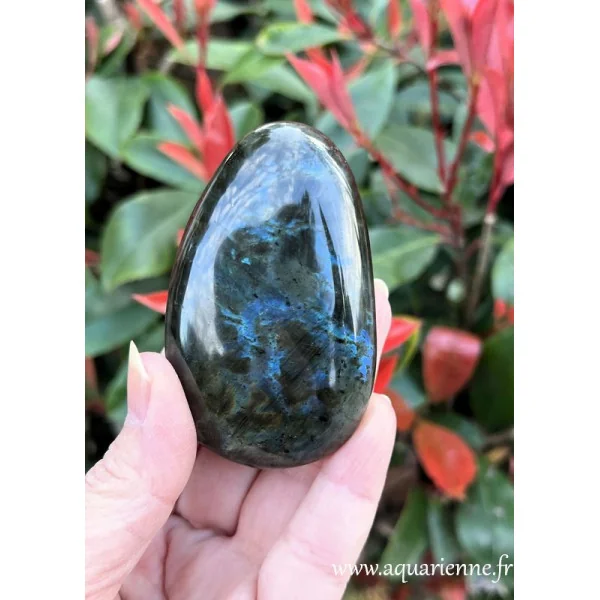 Beau galet de Labradorite aux reflets bleus sur 1 face et multi-feux sur l'autre. Protection énergétique, méditation, déco.