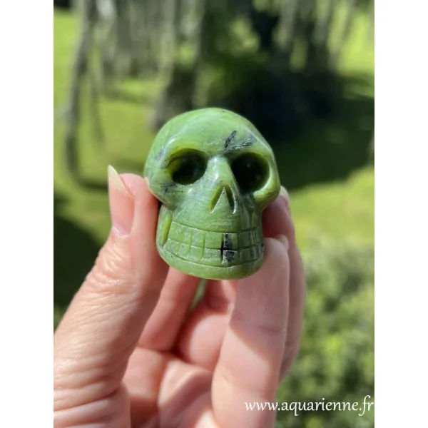 Ce crâne de cristal en Jade vert naturel incarne une énergie bienveillante et apaisante. Pièce unique.