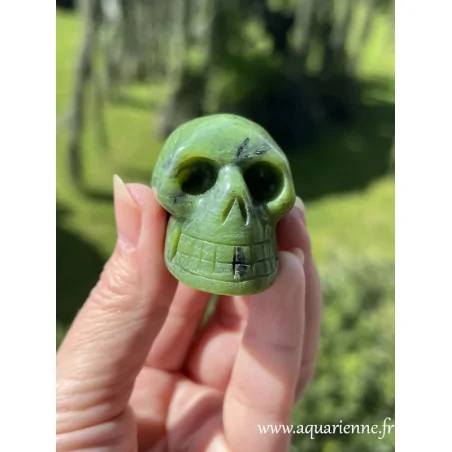 Ce crâne de cristal en Jade vert naturel incarne une énergie bienveillante et apaisante. Pièce unique.