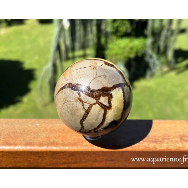 Le Septaria, compagnon des reconnections essentielles. Sphère de Septaria de 77 mm de diamètre. Pièce unique.