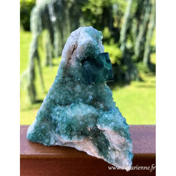 Laissez-vous inspirer par ce bloc de Fluorite verte de Madagascar, cristallisé sur roche-mère, pour un esprit clair et concentré