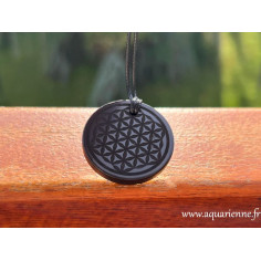 Pendentif rond en Shungite AA gravé Fleur de Vie – vue de face