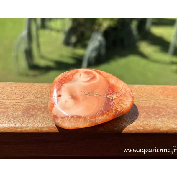 Photo du verso de ce galet d'Agate fleur de Madagascar, pour faciliter le lâcher prise émotionnel. Pièce unique.